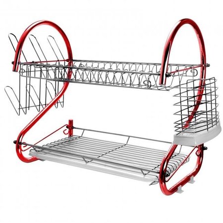 Megachef Megachef DR-116R 16 in. Two Shelf Iron Wire Dish Rack; Red DR-116R